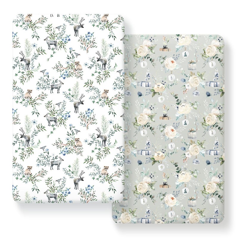 GRSSDER Ultra Soft Jersey Knit Fitted Crib Sheets Set 2 Pack, Breathable Stretchy Material with Deep Pocket, Universal Fit All Standard Crib Mattress Pads Safe and Snug for Boys and Girls - Image 1